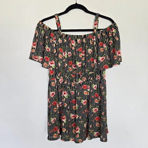 Ivy Rose Off Shoulder Babydoll‎ Blouse Womens 1X Floral Whimsigoth Mesh Floral